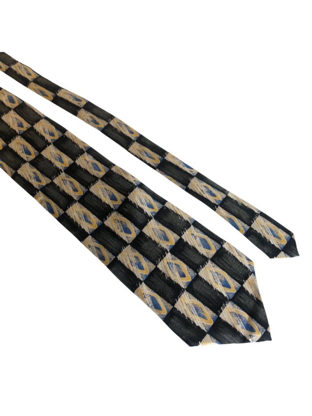 John Blair Mens Silk Necktie Vintage Classic Geometric Black Yellow Blue Office
